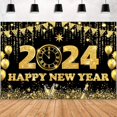 thumbnail image 3 of Decoración de Feliz Año Nuevo 2024, pancarta colgante de puerta de oro negro, banderas de Año Nuevo, Navidad, Decoraciones al aire libre, 2024, 3 of 4
