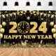 thumbnail image 3 of Decoración de Feliz Año Nuevo 2024, pancarta colgante de puerta de oro negro, banderas de Año Nuevo, Navidad, Decoraciones al aire libre, 2024, 3 of 4