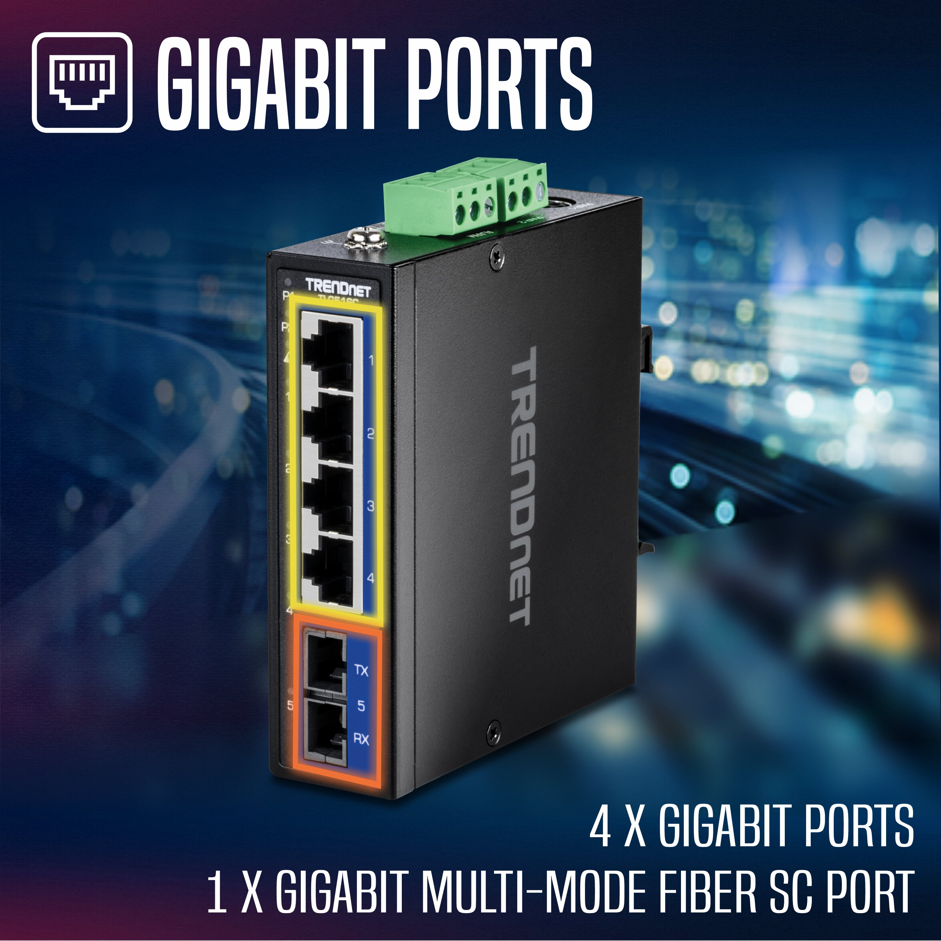 TRENDnet 5-Port Hardened Industrial Gigabit DIN-Rail Switch, TI-G51SC