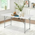 thumbnail image 6 of BIQWBIC 4 ft Folding Table,Heavy Duty Camp Table with Carrying Handle, Adjustable Height Portable Plastic Foldable Table for Kitchen, Garden Party, Picnic, Camping, BBQ, Wedding & Market Events, 6 of 10