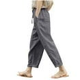 thumbnail image 2 of Chiccall Women's Cotton Linen Pants Loose Fit Elastic Drawstring Waist Straight-Legs Summer Yoga Beach Long Pants with Pockets Dark Gray M, 2 of 6
