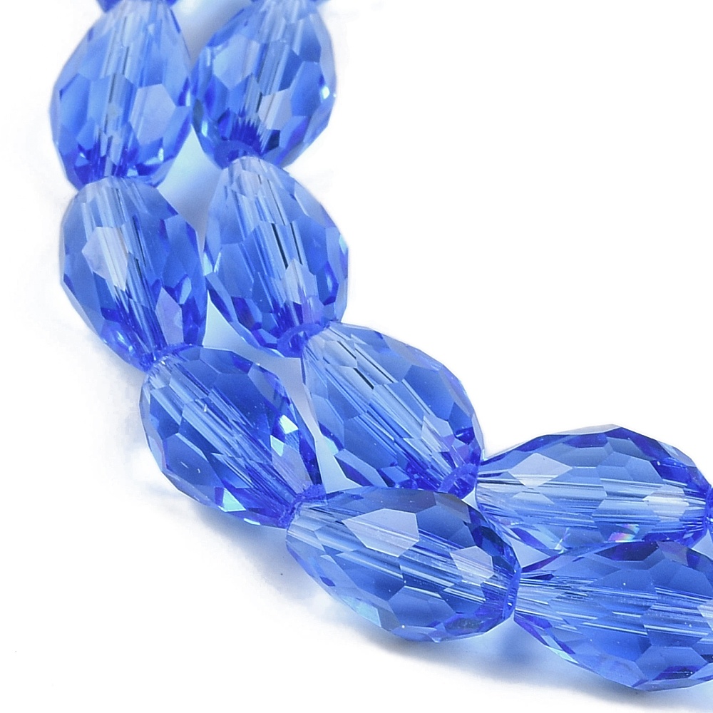 Transparent Glass Beads Strands Faceted Teardrop Royal Blue 8x6mm Hole: 1.2mm about 65~67pcs/strand 20.08 inch(51cm)