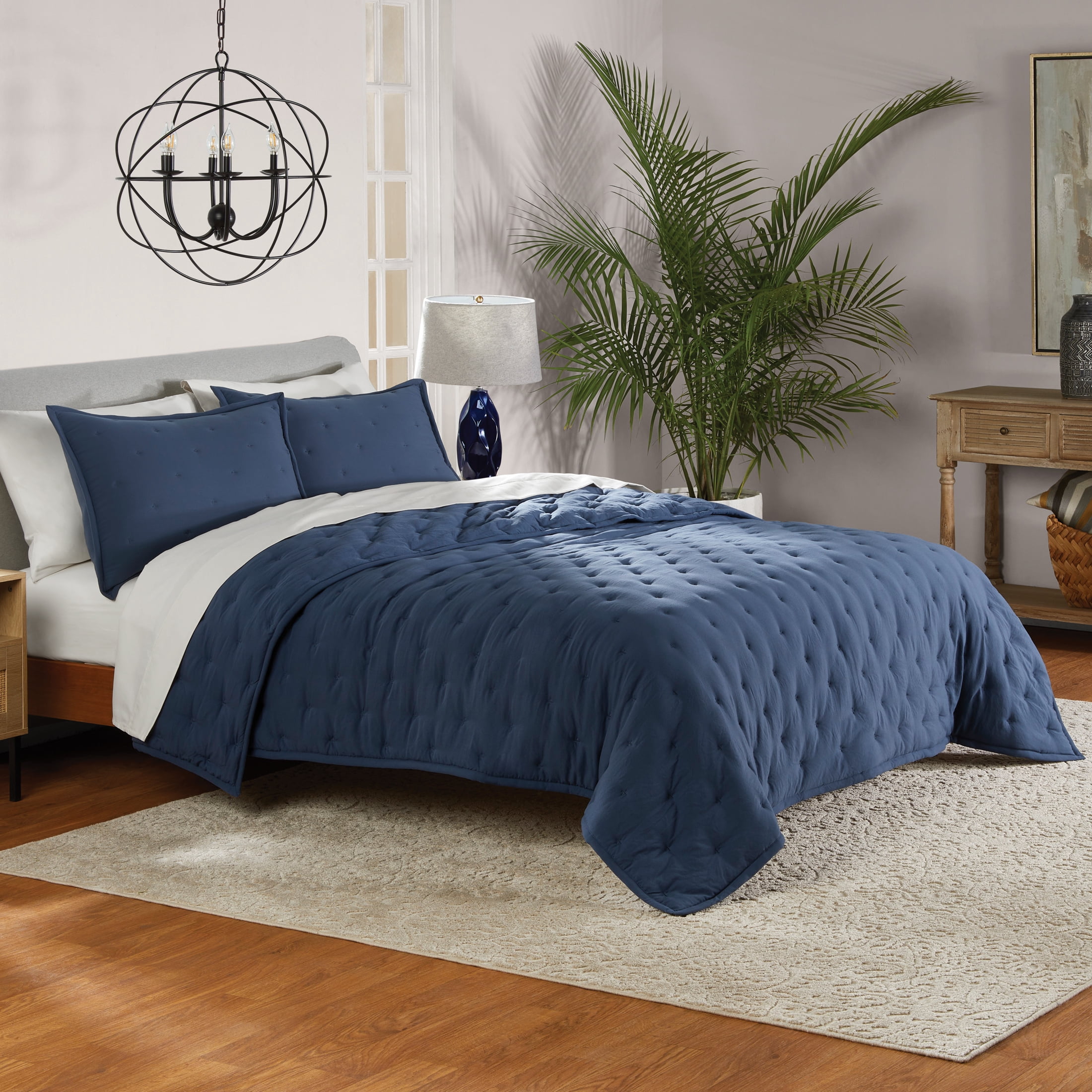 Mainstays King Comforter Set, All-Season, 3-Piece, Navy