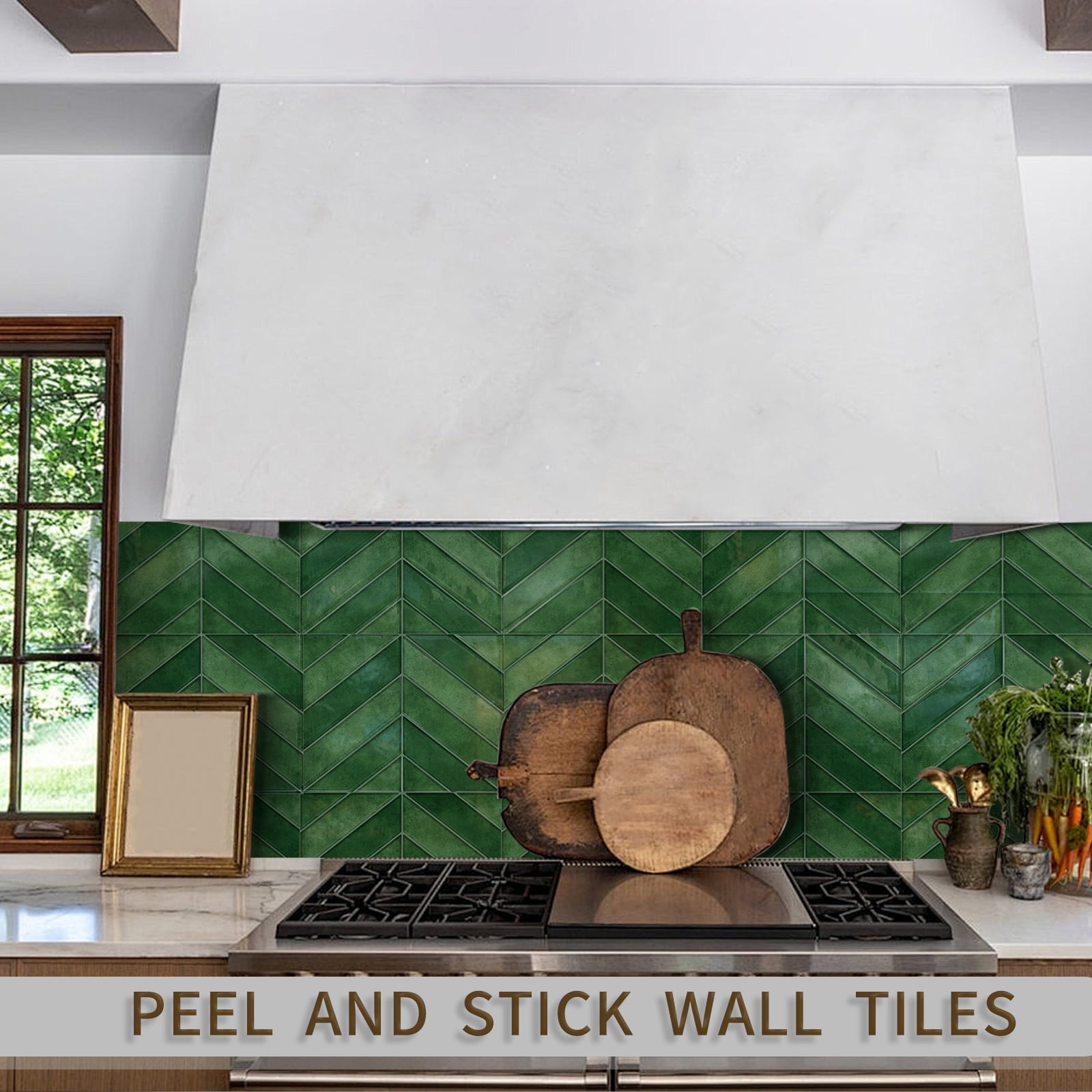 DEWOO 10 Sheets Thicker Herringbone Peel and Stick Backsplash, 11.5”×9” Stick on Wall Tiles, Self Adhesive Tile Sticker for Kitchen Backsplash and Bathroom, Green