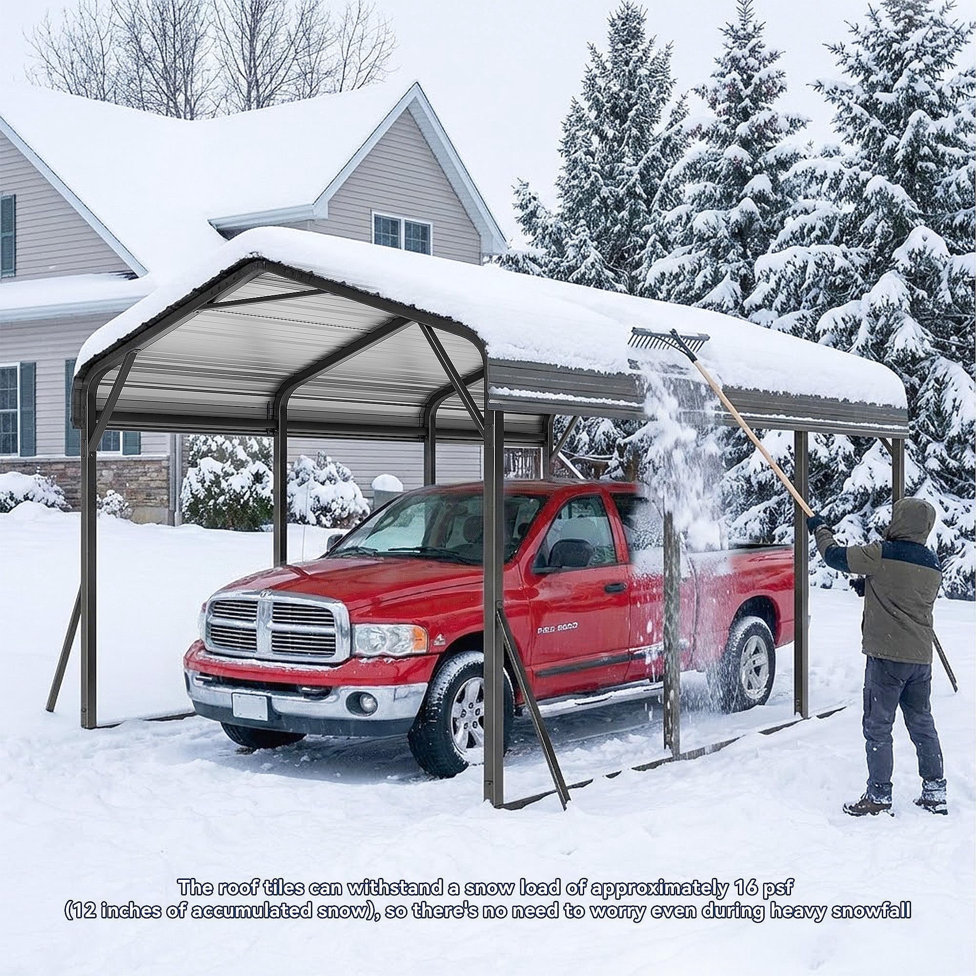 Gotland 10 FT x 15 FT Metal Carport, Heavy Duty Carport with Reinforced Frame, All-Weather Car Canopy with Reinforce Wind-Resistant Roofs, Multi-Functional Outdoor Garage for Car Truck Black