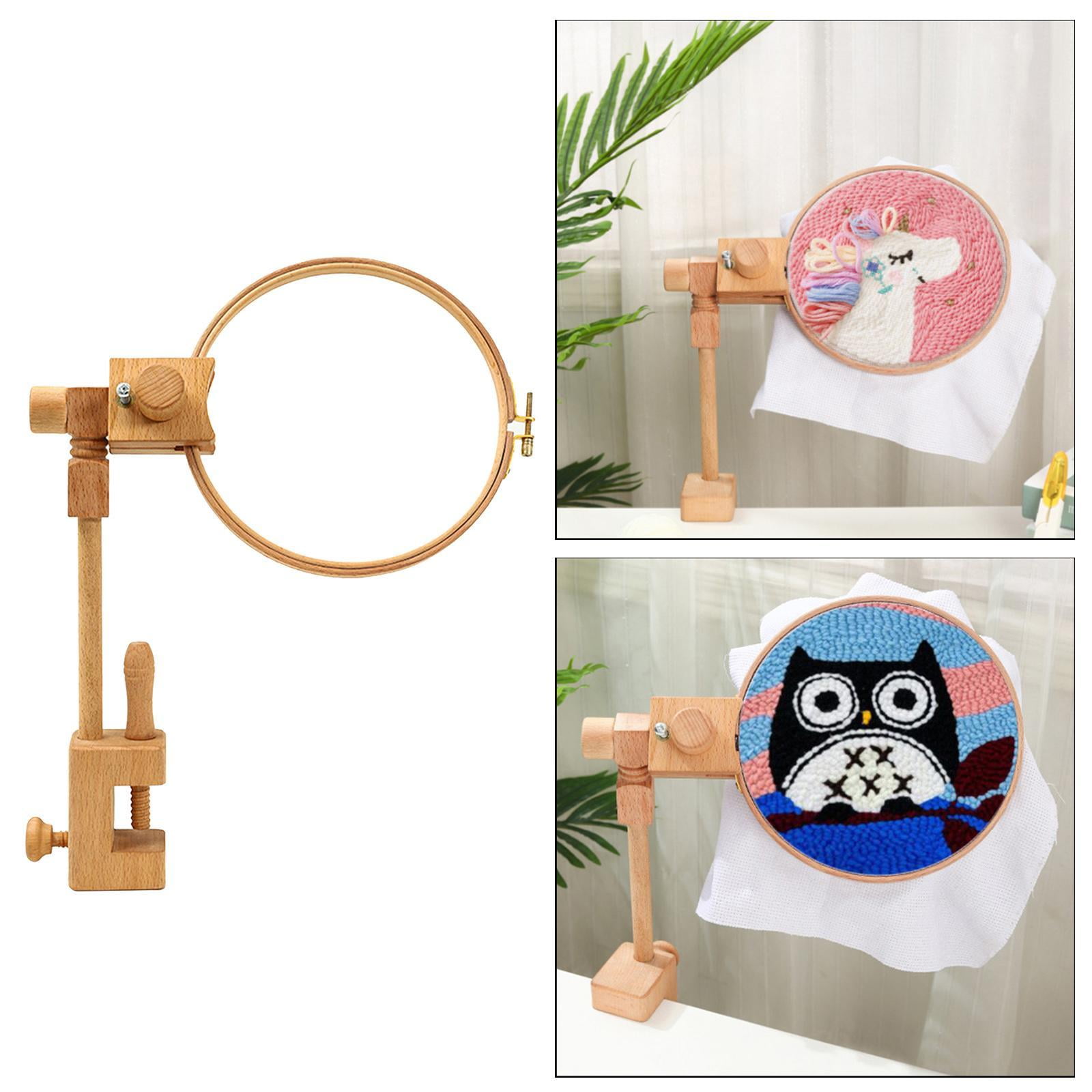 Adjustable Stitch Rack, 360Degree Rotation Turntable Wood Embroidery Hoop Holder Needlework Floor Stand for crafts Sewing (Beech Wood) - 20cm Loop