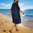thumbnail image 6 of Women's Lightweight Open Front Knit Cardigan Cover-Up Sweater with Loose Fit Breathable Fabric for Casual Daily Wear Loungewear Vacation Beach | CSEONE,Navy L, 6 of 9