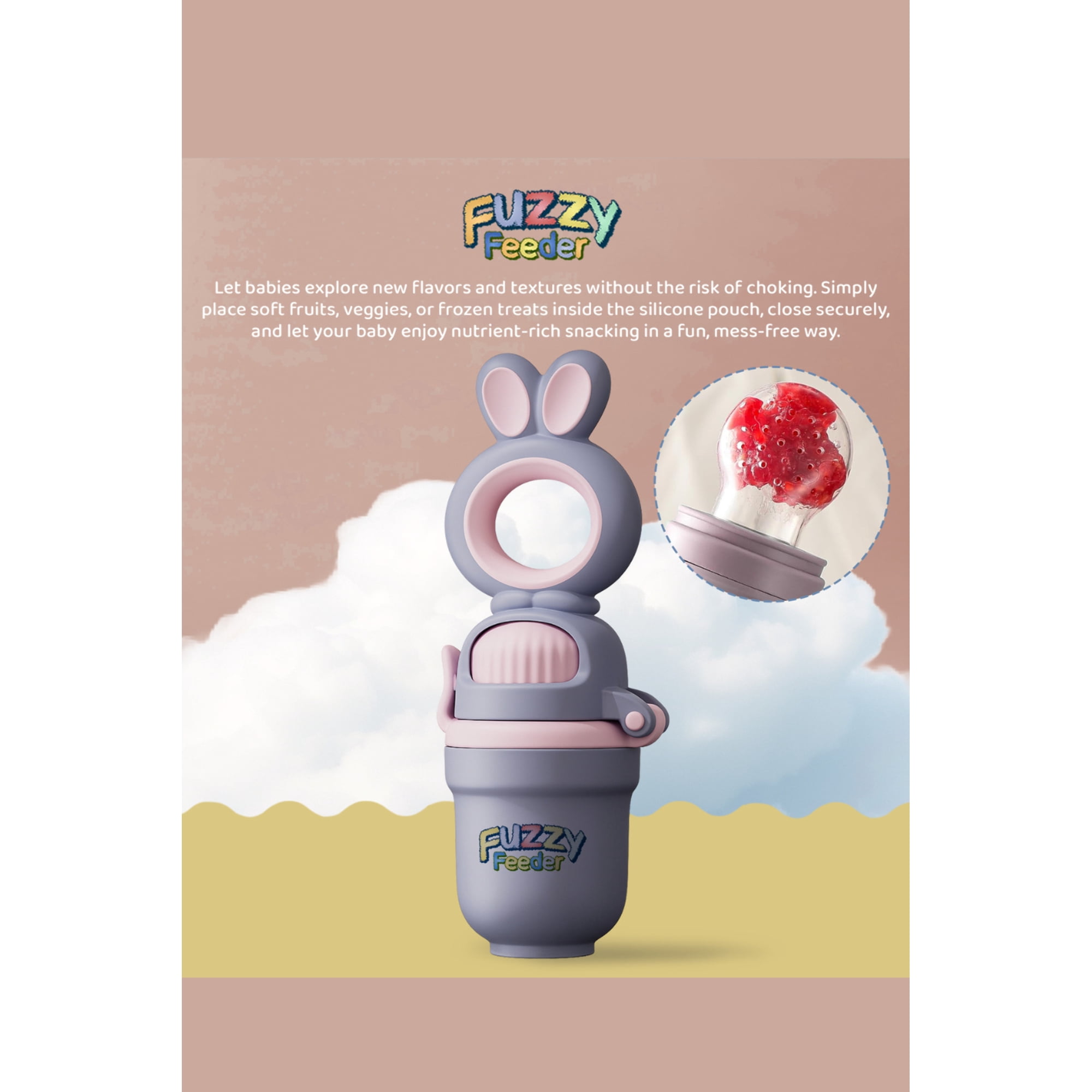 Fuzzy Feeder™ Baby Push Pop Fruit Feeder – Silicone Baby Food Pacifier for Self-Feeding, Teething & Fresh Fruit Snacks