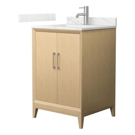 Janna 24" White Oak Single Vanity & Giotto Quartz Top (1-Hole) & Nickel Trim