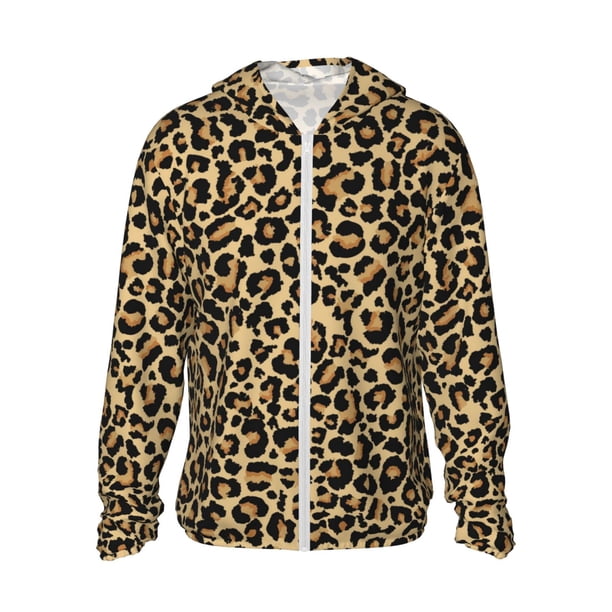 Balery Leopard Print Sudadera ligera de manga larga con capucha y protección solar UPF 50+ para hombre y mujer, ideal para pesca y running-Small