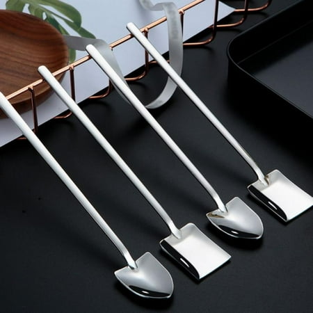 

4PCS 304 Stainless Steel Spoon Flat Tip Shovel 7-Inch Long Handle Iced Tea Spoon Coffee Spoon Ice Cream Spoon Stainless Steel Cocktail Stirring Spoons