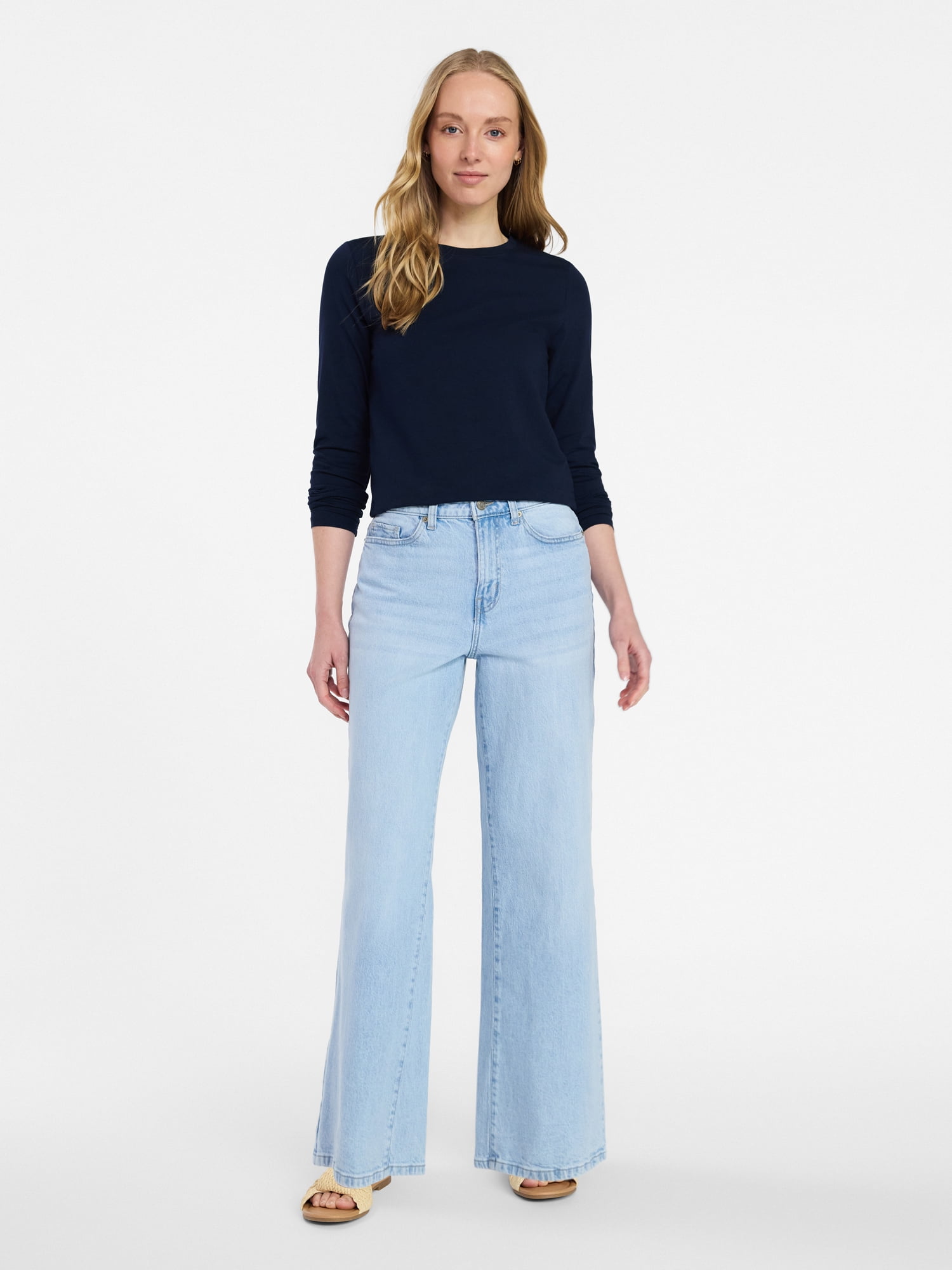 Time and Tru Women's Slim Crewneck Tee with Long Sleeves, Sizes XS-XXXL