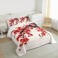 thumbnail image 3 of jejeloiu Plum Blossom Queen Comforter Set,Rustic Flowers Bedding Sets,Red Floral Bedding Comforter Set For Men Women,Breathable Home Decor Reversible,3 Pieces, 3 of 8