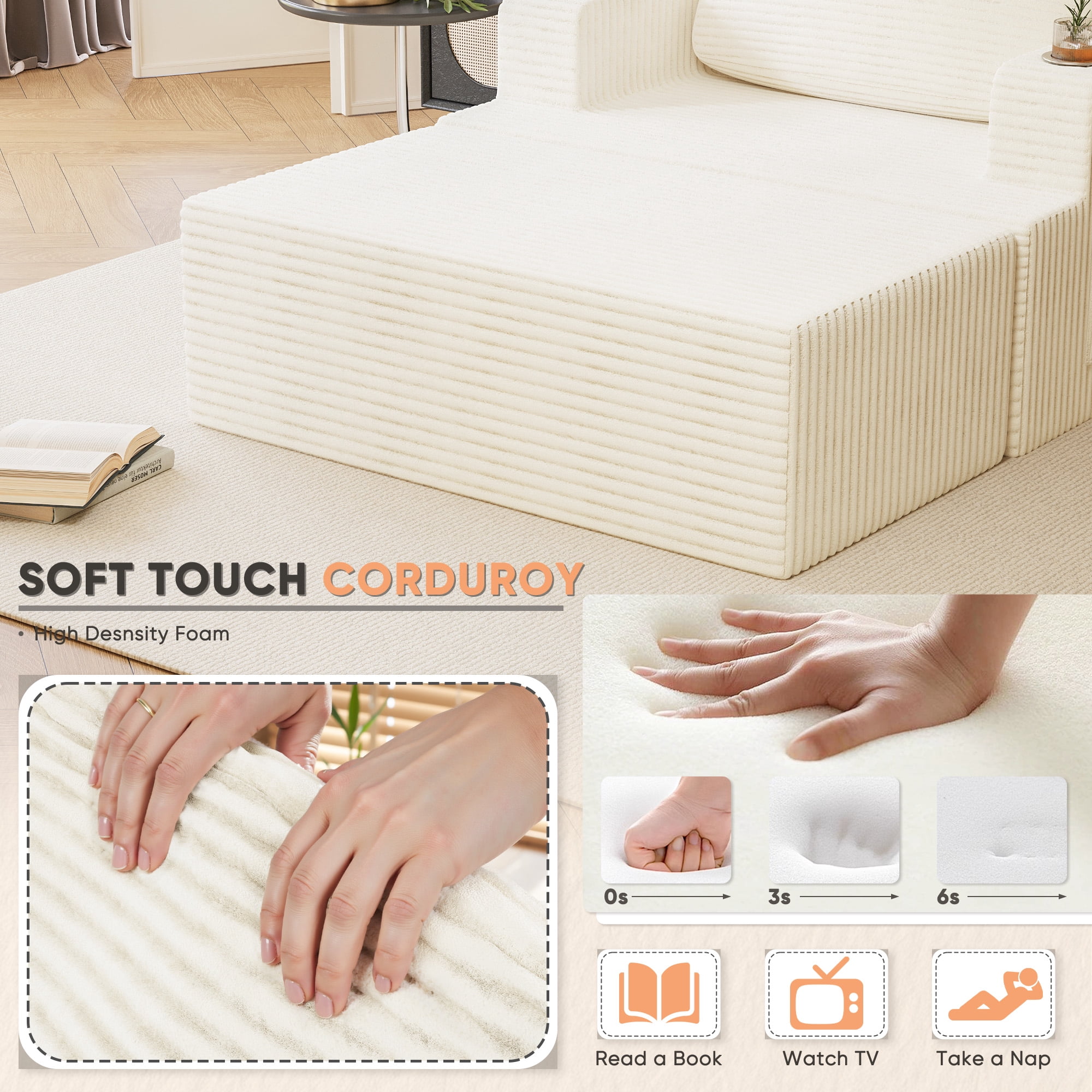 Homall Oversized Boneless Sofa Chair Deep Seat Sleeper Sofa Chaise Lounge Chair Indoor for living room,White
