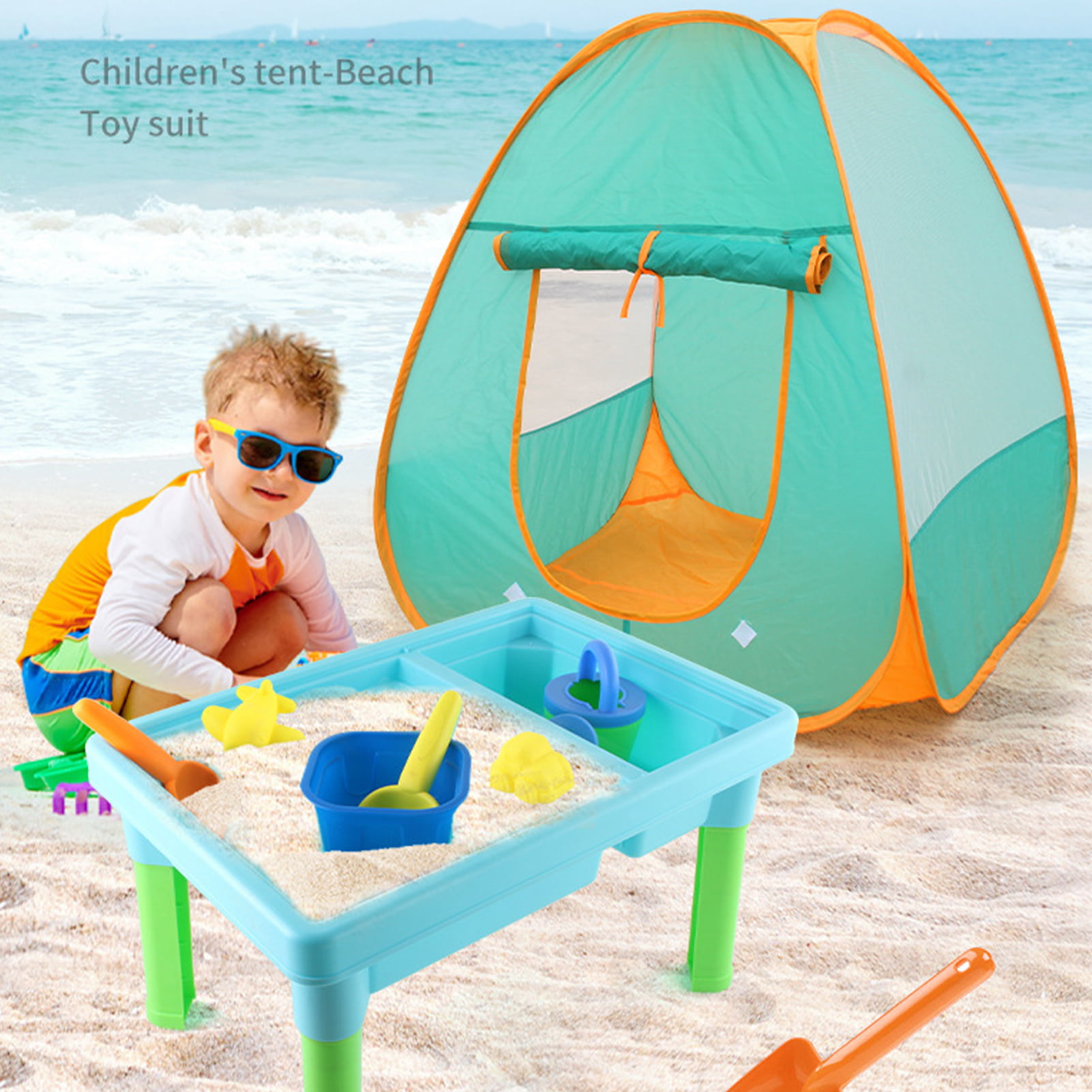 Kids Sand and Water Table with Play Tent Set Toddler Beach Toys