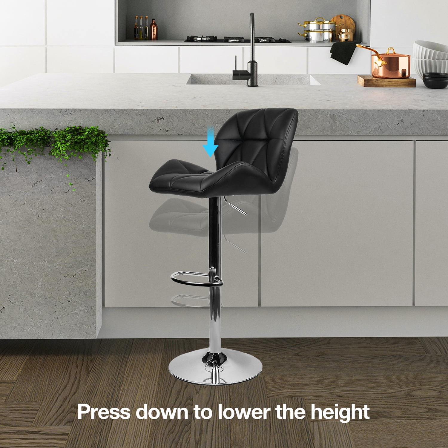 FULLWATT Bar Stools PU Leather Seat with Chrome Base Swivel Dining Chair Barstools, Black, Set of 4