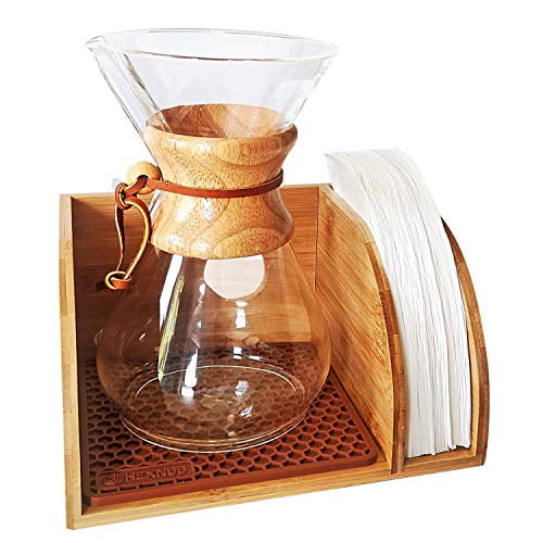 HEXNUB – Organizer Stand, Compatible with Chemex Coffee Makers, Fits Collar and Handle Carafes, Fits Bodum and Coffee Gator, Holds Coffee Maker and Filters, Silicone Dripper Mat, C