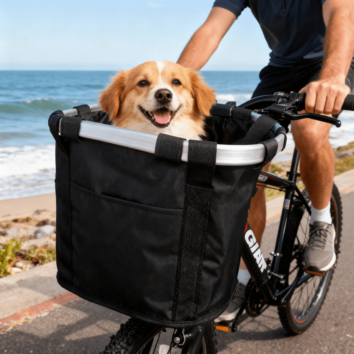 Night Eyes Outdoor Folding Detachable  Bicycle Dog Basket , Dog Front Basket for Bike Black Quck Replease