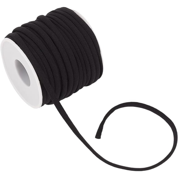 20 Yards 5MM Wide Black Elastic Band Cord Threads Stretchy Spandex Flat Stretch Round Soft Nylon Fabric String Cords Rope Roll