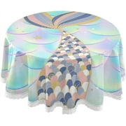 SKYSONIC 60" Fish Tail Sparkle Scales Round Tablecloth Table Cloth Cover Mat Washable Polyester Home Decorative for Dining Wedding Holiday Party