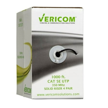 Vericom Cat5e UTP Solid Riser CMR Cable, 1,000' Pull Box, Black