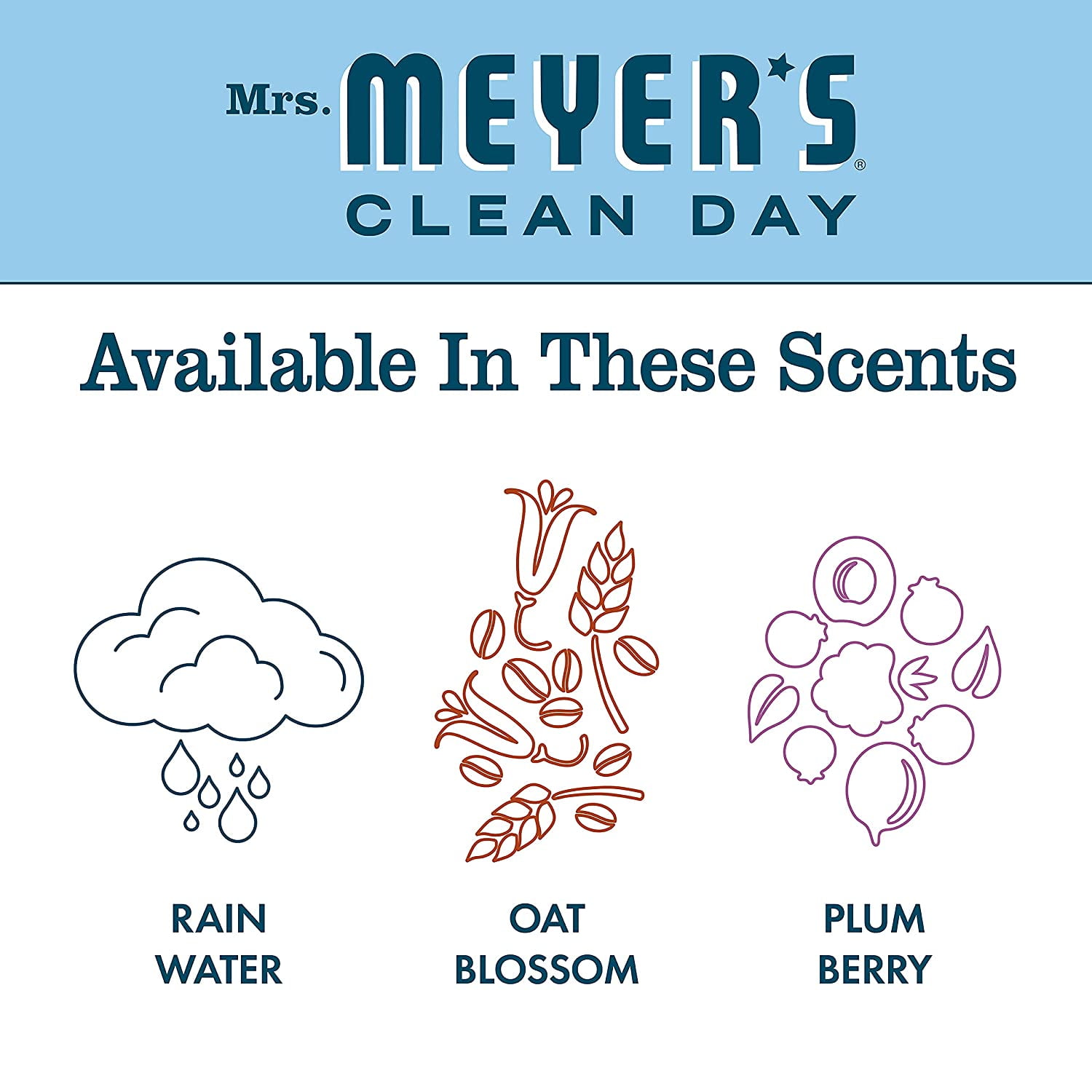Mrs. Meyer’s Clean Day Liquid Hand Soap Variety Pack, 1 Rain Water Scent Hand Soap, 1 Oat Blossom Scent Hand Soap, 1 Plum Berry Scent Hand Soap, 12.5 FL OZ (3 CT)