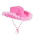 thumbnail image 1 of Sunloudy Sombrero de vaquera rosa con boa de plumas ? Sombrero de vaquero de tamaño adulto con plumas para despedida de soltera, fiesta de disfraces, juego para mujeres Sunloudy  Annecy, 1 of 6