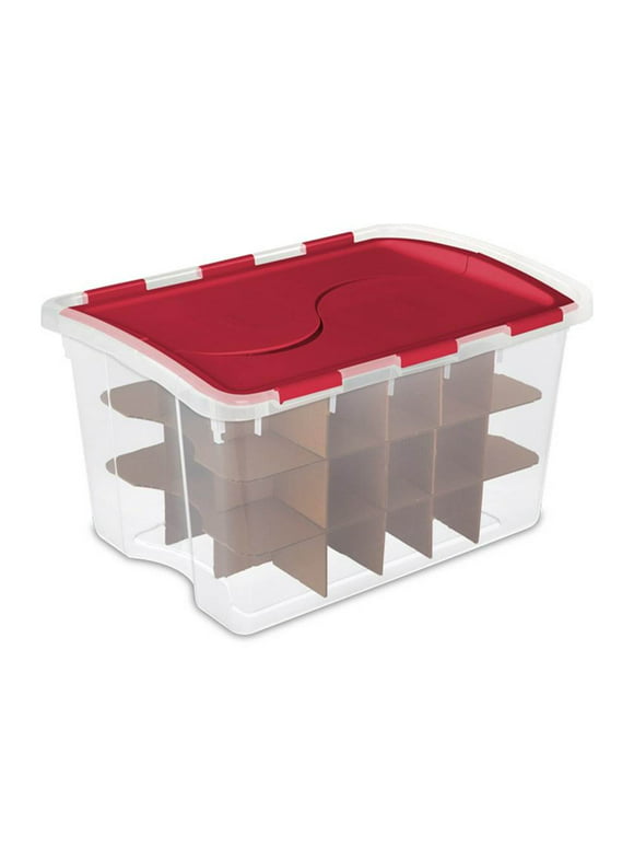 Sterilite 48 Quart Clear Stackable Holiday Christmas 45 Ornament Storage Box