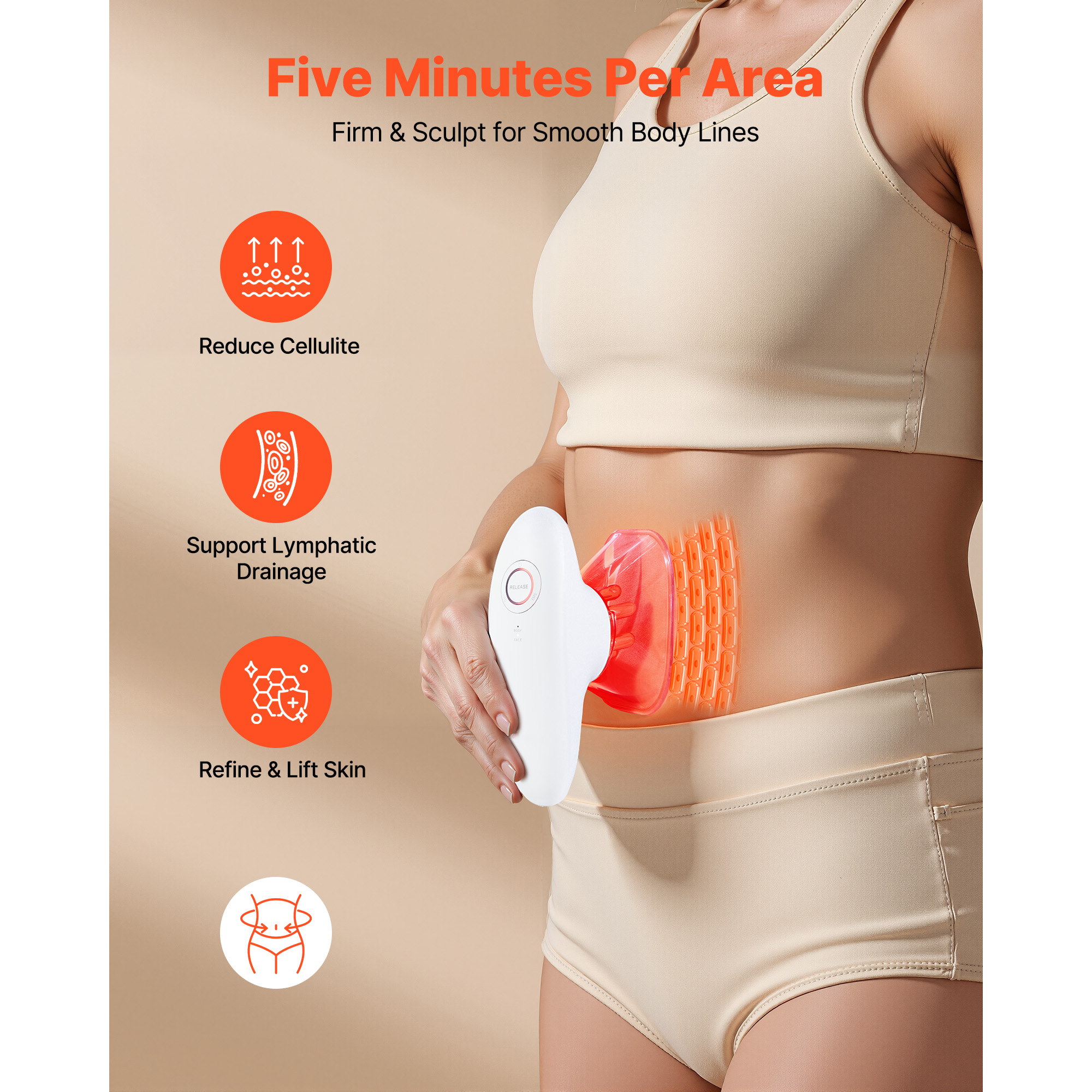 KFFKFF 3-in-1 Body Contouring Device, Electric Cellulite Massager with Adjustable Modes, Skin Firming Therapy Tool, 60-Min Wireless Operation for Back, Abdomen, Waist, Arms, and Legs