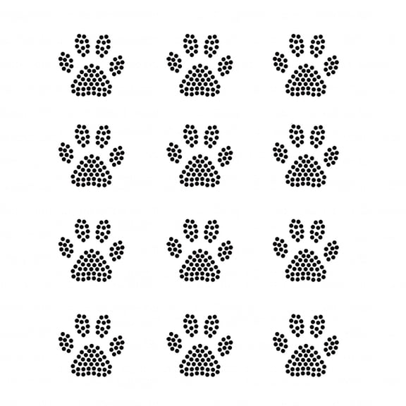 Set of 12 Black Mini Paw Print Iron-on Rhinestud Transfers by JCS Rhinestones
