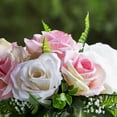 thumbnail image 2 of Enova Home 10 Heads Artificial Silk Rose Flowers in Clear Cylinder Glass Vase with Faux Water (Cream Pink), 2 of 4