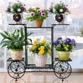 thumbnail image 4 of LINJH Vintage Metal Garden Cart Stand Planter Flower Rack Potted Holder Parisian Style, 4 of 10