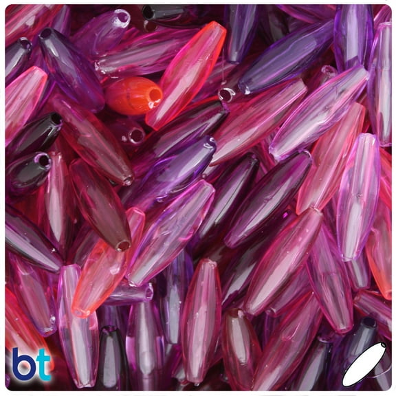 BeadTin Pink & Purple Mix Transparent 19mm Spaghetti Plastic Beads (150pcs)