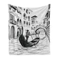 thumbnail image 1 of Sketchy Soft Flannel Fleece Throw Blanket, Gondola in Venice European Famous Canal History Mediterranean Holiday Image, Cozy Plush for Indoor and Outdoor Use, 50" x 70", Black and White, by Ambesonne, 1 of 6