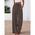thumbnail image 6 of Wide Leg Pants for Women Drawstring Elastic Waist Trousers with Pockets Summer Vacation Clothes Brown XL, 6 of 9