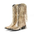 thumbnail image 2 of Xiaoxatg Women's Mid-Calf Boots Fashionable Sequin Tassel Pointed Thick Hoeled -On Shoes 6.5 Gold, 2 of 7