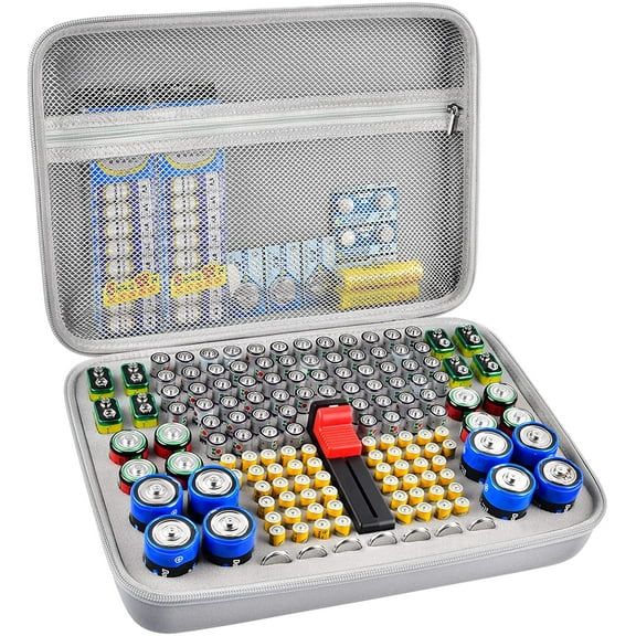 Fleurvie Batteries Storage Case Holds 140 Batteries, Battery Organizer Holder with Tester - Gray, Box Only