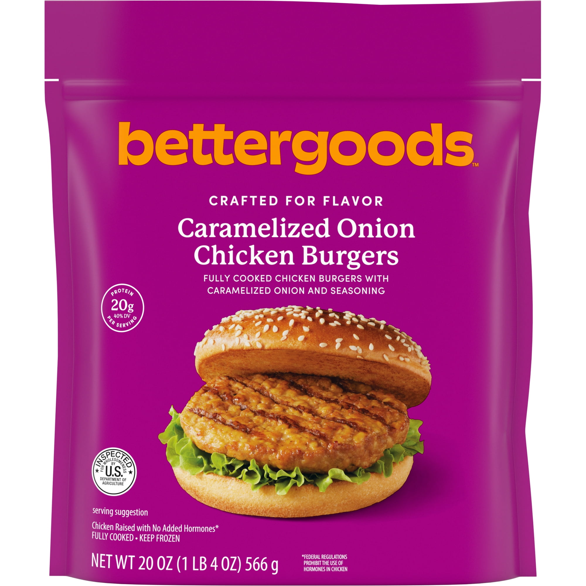 bettergoods Caramelized Onion Chicken Burger, 20 oz (Frozen Fully Cooked)