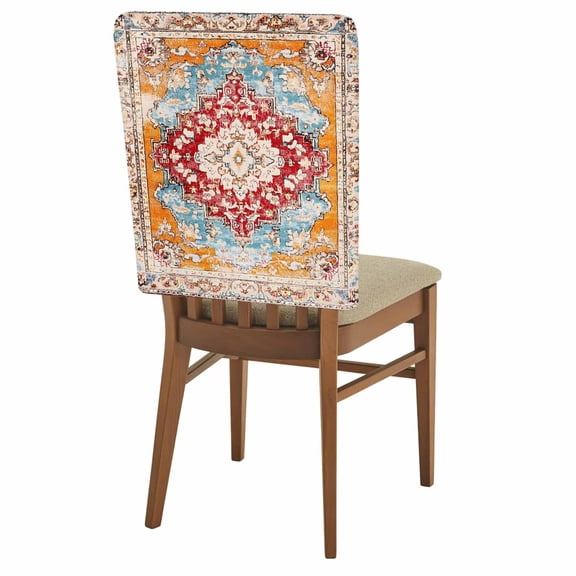 Vintage Chair Back Covers Set of 1, Abstract Orange Bohemian Farmhouse Tribal Stretch Dining Chair Back Slipcovers Removable Seat Cover for Kitchen Restaurant Hotel Cafe