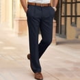 thumbnail image 2 of FINALGANG Mens Solid Color Pleated Slim Fit Chino Pants Mid Waisted Button Closure Casual Trousers For Business Casual Daily Wear Leisure Bottoms, 2 of 5