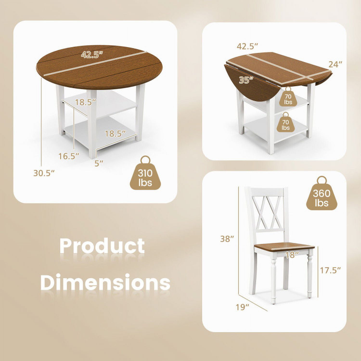 Finihen Dining Set, Dining Table Set, 5 Piece Round Kitchen Dining Set with Drop Leaf Table Top, for Home, Restaurant, Walnut & White Finihen Dining Set, Dining Table Set, 5 Piece Round Kitchen Dining Set with Drop Leaf Table Top, for Home, Restaurant, Walnut & White