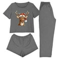 thumbnail image 3 of Dianli 3 Piece Pajama Set Loungewear Women's Short Sleeve Top Shorts And Pants Set Comfortable Cotton Blend Soft Breathable Casual Homewear Sleepwear Gift Set, 3 of 9
