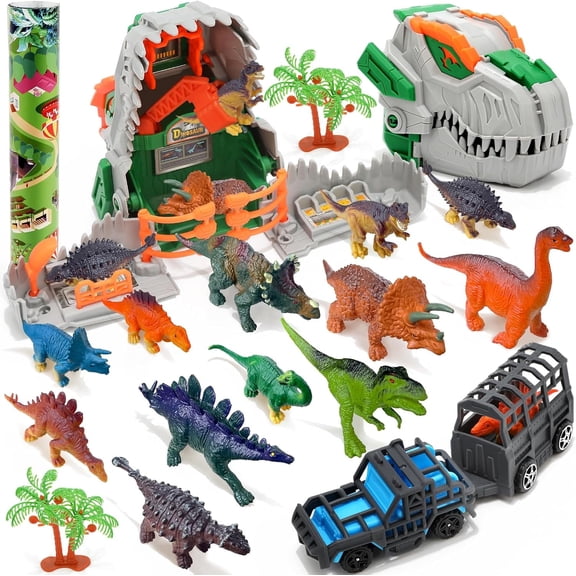 Dinosaur Toys ,6 Mini Dinosaurs & 2 Truck Carrier Cars, Birthday Gifts Toys for 12 Year Old Boy, Educational Figures, Dinosaur Play Set