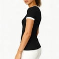 thumbnail image 4 of Ribbed Short Sleeve Tops for Women V Neck Ribbed Knit Color Block T Shirts Low Cut Fitted Casual Summer Basic Tees 2026 Black XL, 4 of 6