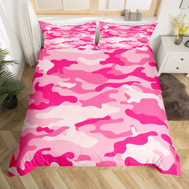 YST Kids Camo Bed Set Kawaii Pink Camouflage Duvet Cover for Girls