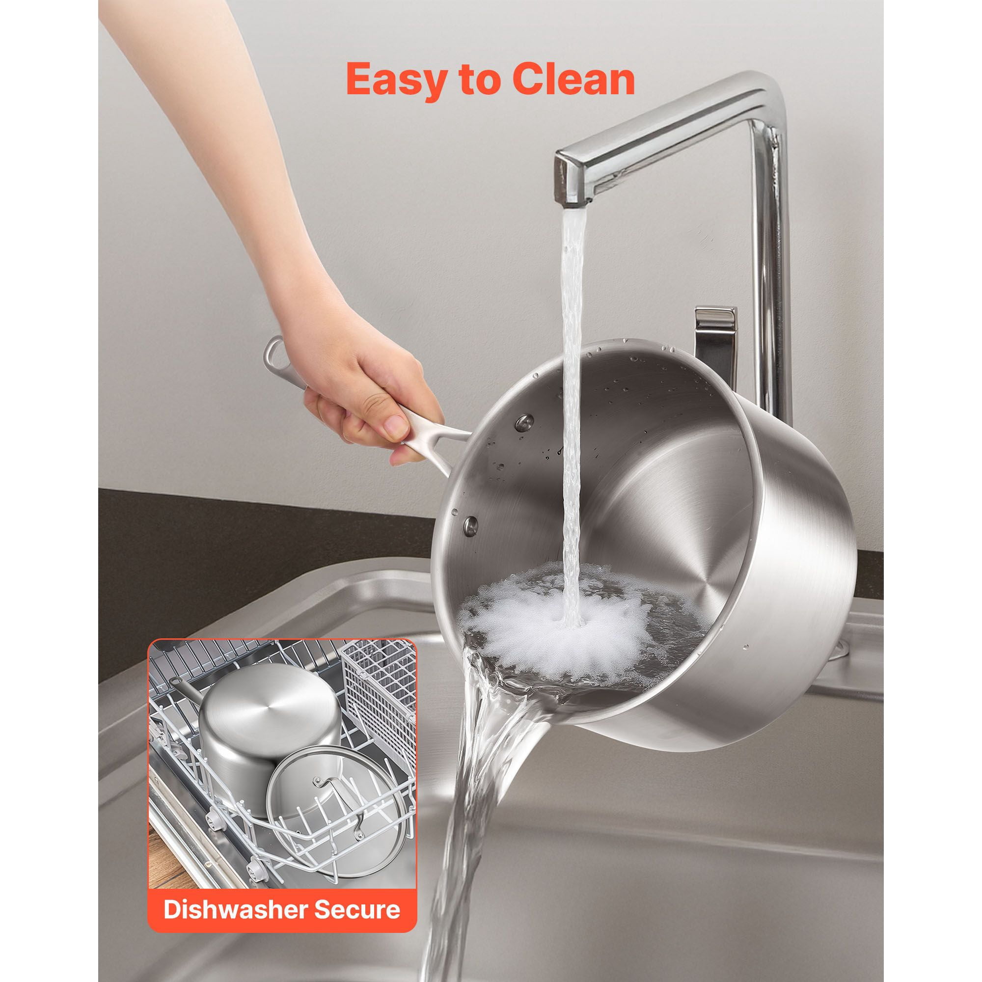 Stainless Steel Saucepan 4 QT Tri-Ply Construction Oven Safe 600°F for Gas Electric Induction
