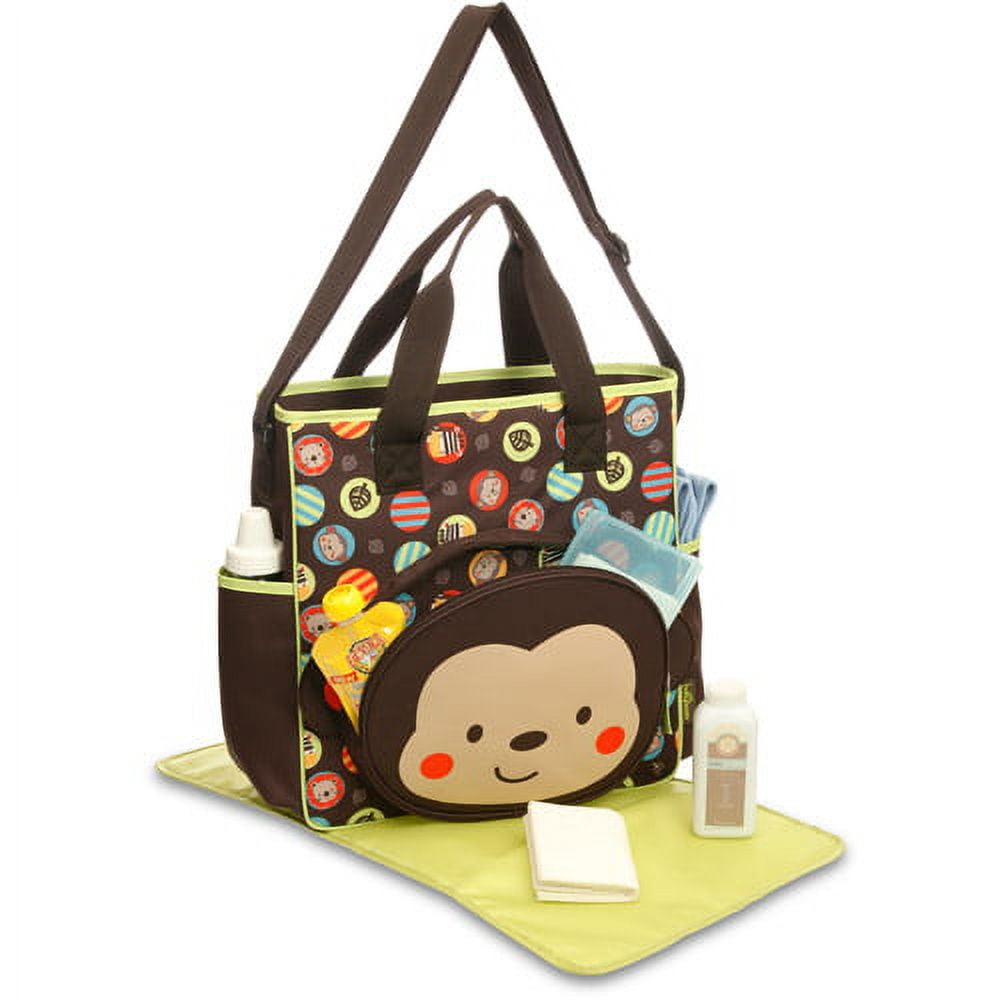Little Monkey Baby Diaper Bag with Bottle Warmers or Nappy Changing Bag  with 2 pockets
