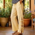 thumbnail image 2 of Zjunqe Summer Women Cotton Linen Pants Casual High Waist Comfy Lightweight Gauze Pants with Pockets Beach Vacation Trousers Bow Tie Side Wide Leg Lounge Bottom Loose Fit Going Out Pants Khaki L, 2 of 5