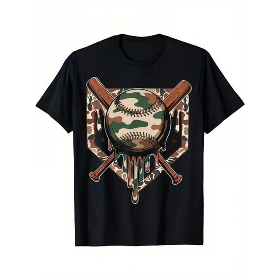 Boy's Baseball Ice Cream Drip Camouflage T-Shirt, T-Shirt for Kids Youth, 180gsm, 100% Cotton