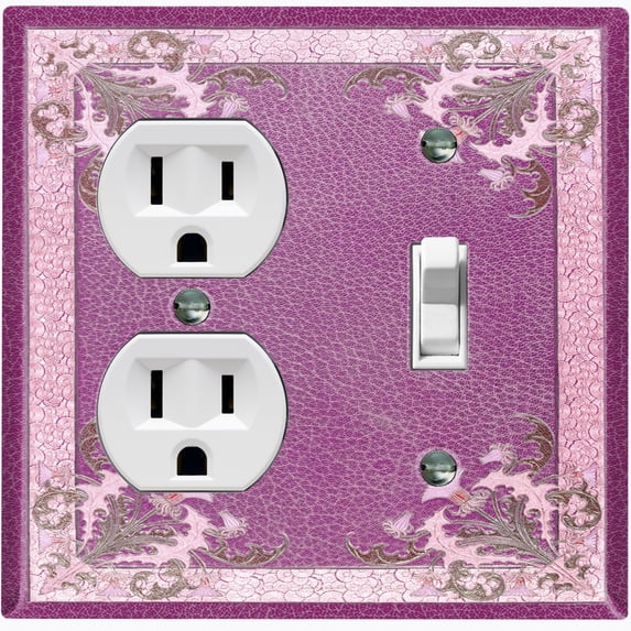Metal Light Switch Plate Cover Elegant Antique Floral Tile Frame Purple FLW081